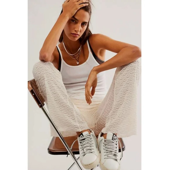 Free People Pants - NEW Free People FP One ONA Floral Lace Semi-Sheer Flare Pants in Cream M NWT $78